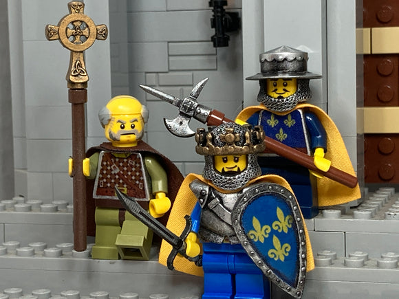 French KING, Guard & Priest w/Custom Cross, Crown, Weapons, and Helms