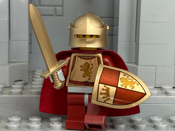 Classic Knight with Custom Loong Brick Sallet and LBA Shield and Sword! (In Metallic Gold)