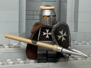 Hospitaller Crusader with Loong Brick Custom Great Helm & Orle + Fur Cape! (in Metallic Gold)