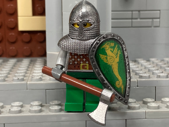 Norman Warrior w/Loongbrick Pieces, NEW Axe & Kite Shield! (in Oxidized Iron)