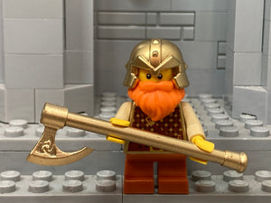 Custom LOTR Dwarf Warrior with Brand NEW Dwarf Axe (In Metallic GOLD)
