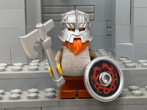 Custom LOTR Dwarf Warrior with Axe & Mail (In Metallic Silver)