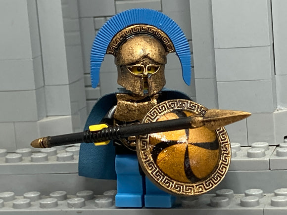 Greek Hoplite Warrior w/Custom Corinthian Helm, Shield & Kopis (in Antique Gold)