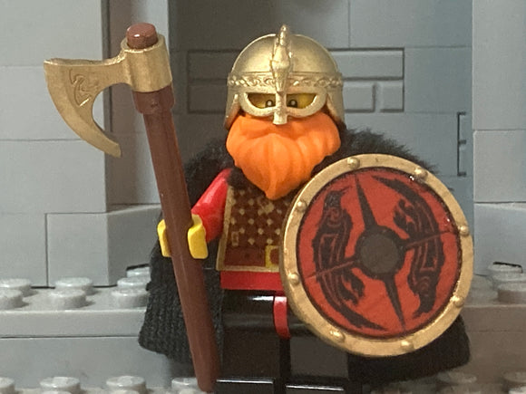 Viking King w/Custom Helm, Shield, Viking Axe, & Torso! (in Metallic GOLD)