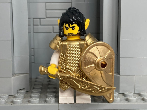 Custom LOTR Elf Warrior w/LEGO Hair & Custom Pieces! (In Metallic GOLD)