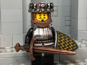 Medieval KING w/Custom Crown, Coif, Armor, and Shield Design (In Oxidized Bronze &  Iron)
