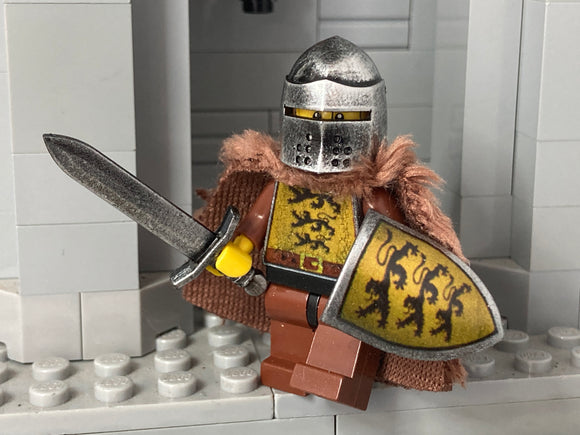 German Knight w/Wenzel Helm, Custom Shield, & Fur Coat! (In Oxidized Iron)