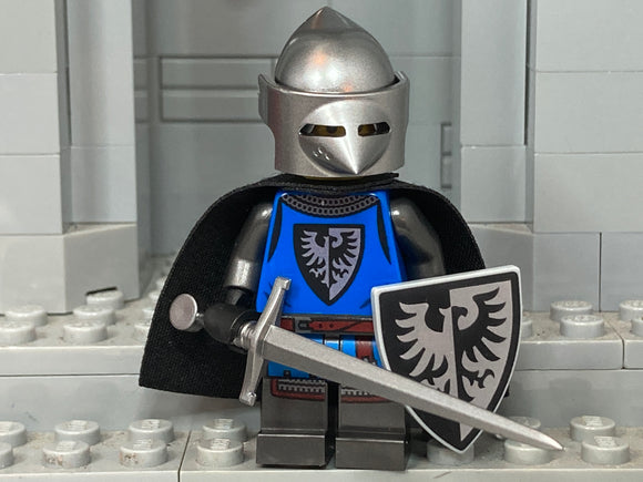 Custom Black Falcon Knight w/Bascinet Helm & Authentic LEGO Prints! (in Original Silver)