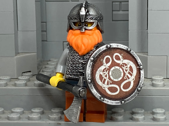 Viking Warrior w/Custom Helm, Hauberk & Shield Design! (In Iron)