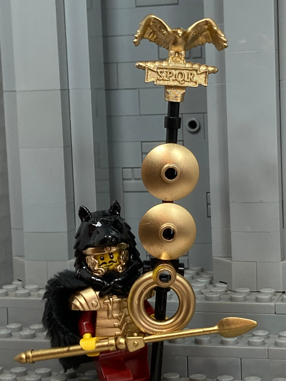 Roman Standard Bearer w/custom v2 Eagle & NEW Round Shield! (In Metallic Gold)