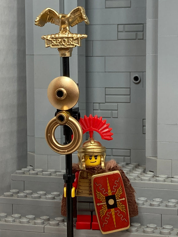 Roman Standard Bearer w/custom v2 Eagle & NEW Round Shield! (In Metallic Gold) (Copy)