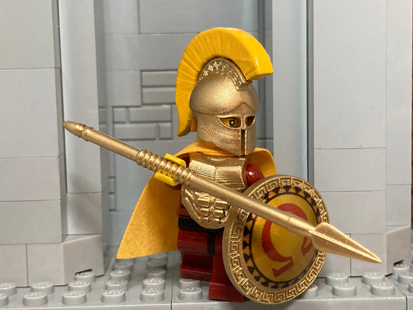 Greek Hoplite Warrior w/New Shield Design + (4) Custom Corinthian Pieces! (In Metallic Gold)