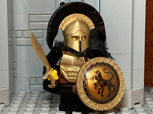Greek Hoplite Warrior w/New Shield Design + (4) Custom Corinthian Pieces! (In Metallic Gold)