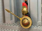 Greek Hoplite Warrior w/Custom Shield, Cuirass, & Javelin (In 18K Metallic Gold)
