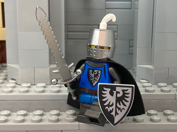 Custom Black Falcon Knight w/Great Helm, LEGO Plume & Authentic LEGO Prints! (in Original Silver))