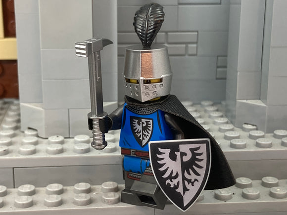 Custom Black Falcon Knight w/Great Helm, Custom Feather Plume & Authentic LEGO Prints! (in Original Silver))