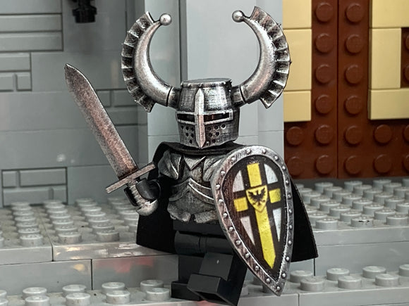 Teutonic Crusader w/Custom Helm, Sword, & Kite Shield! (In Oxidized Iron)