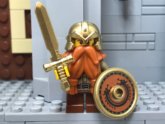 Custom LOTR Dwarf Warrior with Battle Axe (In Metallic GOLD)