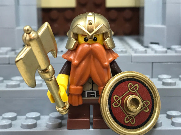 Custom LOTR Dwarf Warrior with Warhammer (In Metallic GOLD)