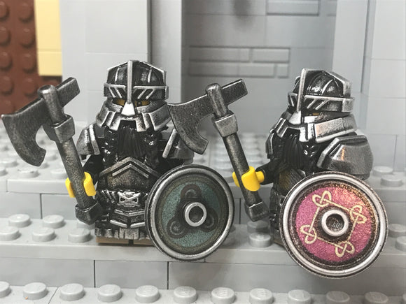 Custom LOTR Dwarf Warrior Pair with Battle Axes (In Oxidized Iron)